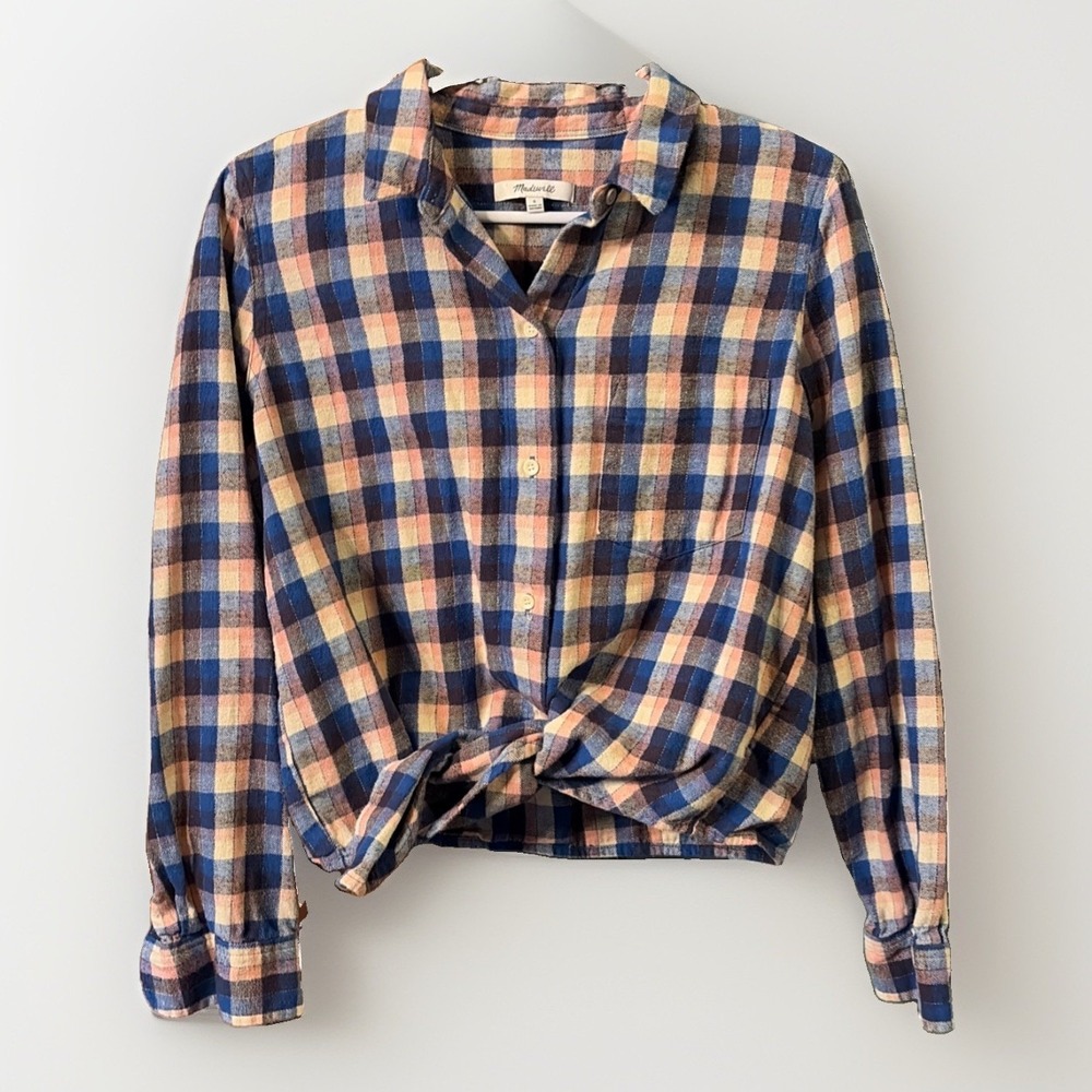 Madewell 100% Cotton Cropped Plaid Fall Tie Front Button Down Shirt Women's Smal